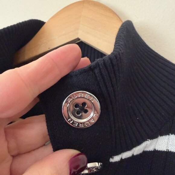 Ralph Lauren Mock Neck Ribbed Knit Striped Sweater Womens Size XL Classic Preppy - Picture 3 of 7